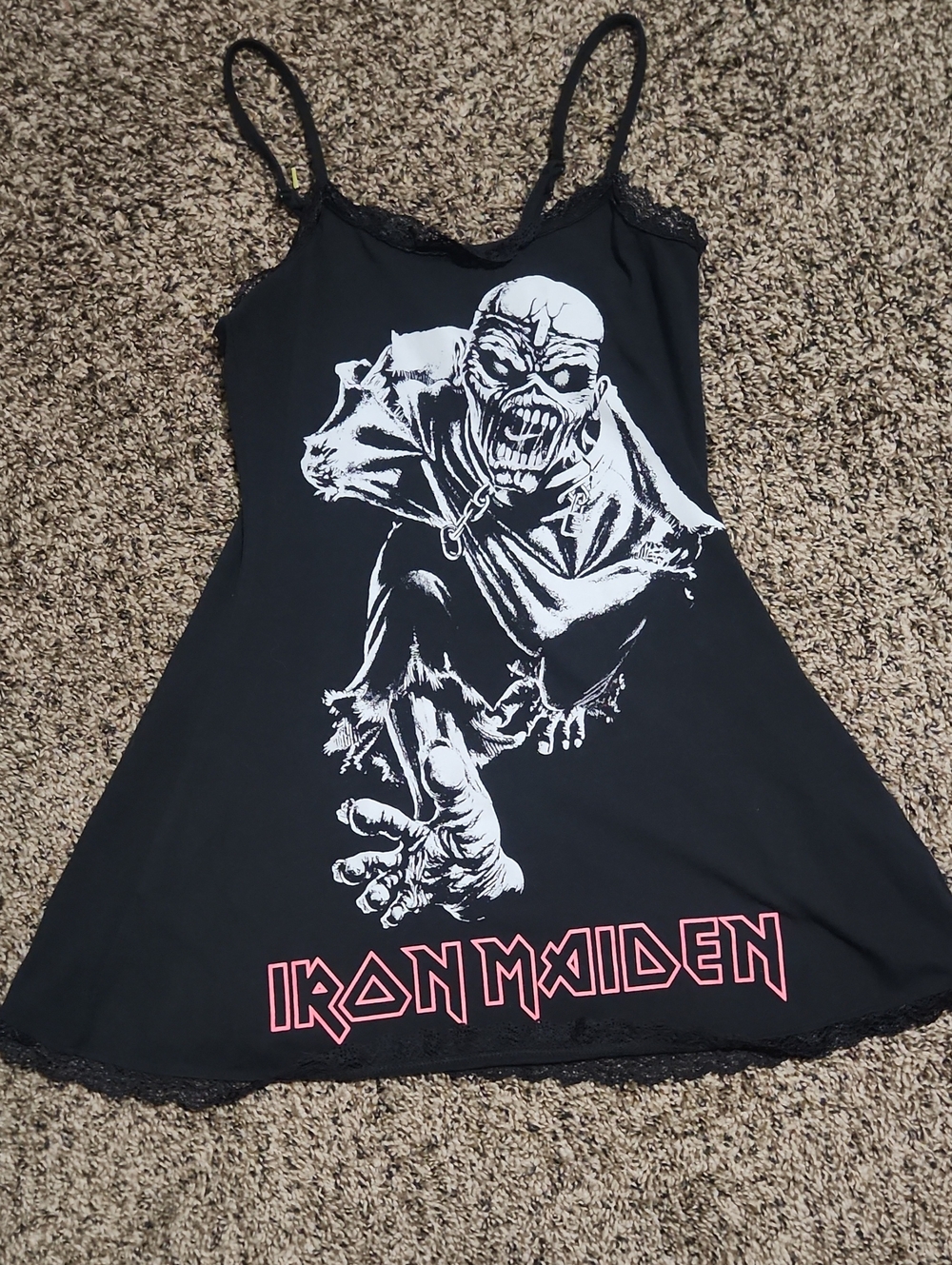 Hot Topic Black Iron Maiden Graphic Slip Dress with White Skull Print